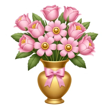 Pastel pink flowers bouquet golden huge in a vase sticker