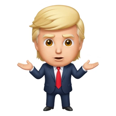 Donald Trump as a playful emoji character, recognizable hairstyle, suit, and expressive face sticker