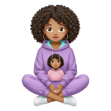Black girl, clean girl aesthetic, 4C curly hair in a puff, pastel hoodie, white sneakers, minimal jewelry, soft smile, cozy vibe, bright colors, Apple-style emoji  meditando corpo inteiro sticker