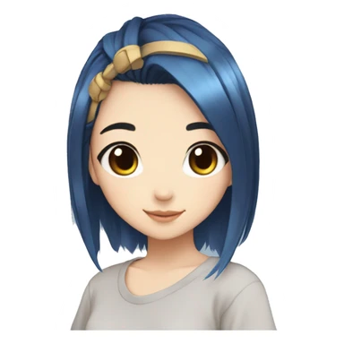 anime girl cute with black hair at the roots and blue hair at the ends, brown eyes sticker