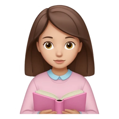 Very light brown skinned brunette girl reading a pastel pink book sticker