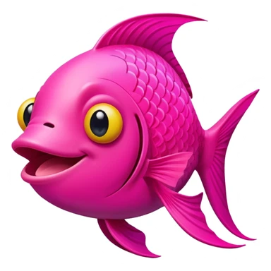 super friendly, extremely derpy bright neon pink fish with big goofy smile and crossed eye, tongue sticking out, perfect flat side profile facing right, exactly 90 degrees, one eye visible sticker