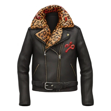 leather jacket with red leopard print  sticker