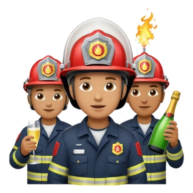 A firefighter extinguishing a party sticker