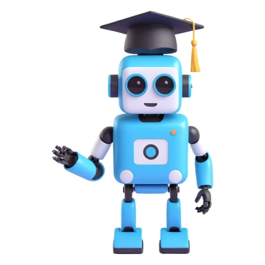 friendly robot with a graduation cap, symbolizing a Gen AI intern, modern tech style sticker