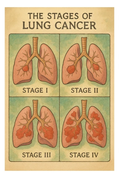 The stages of lung cancer in a diagram sticker