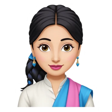 generate a pretty bratz emoji that looks like Kareena Kapoor's Geet character. 
Make her wear a white shirt with a colorful blue-pink dupatta wrapped around her neck. smiling big. Black hair tied into a side part ponytail

She should look like Kareena Kapoor sticker