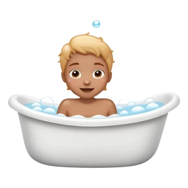 person taking a bath in a bathtub, lots of bubbles, cheerful expression, simple and cute sticker