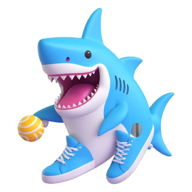 shark with light blue sneakers, 3D emoji style, smooth and friendly sticker