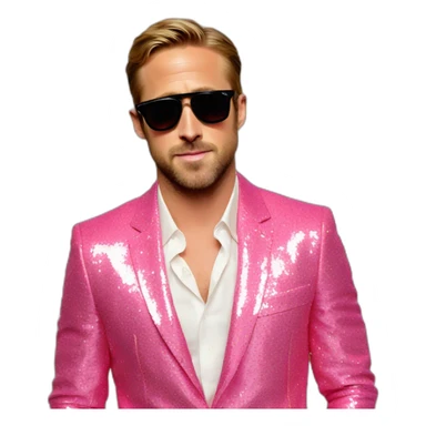 Ryan Gosling in pink glittery suit and sunglasses singing sticker