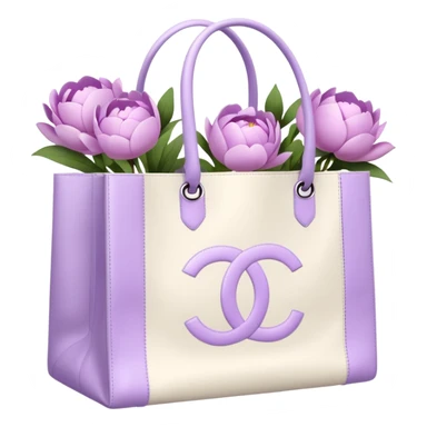 Realistic white chanel shopping bag with lilac peonies in it sticker