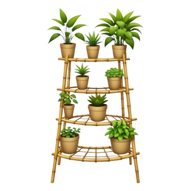 Large multi-tier multi-level curvy plant rack constructed from thin bamboo poles  sticker