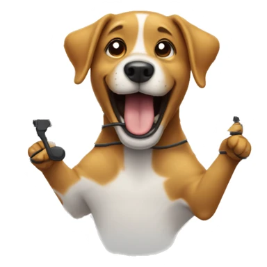 The dog is laughing, accidentally got caught in wires or dropped an instrument. sticker