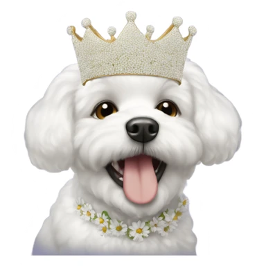 A happy bichon wearing a crown made of daisy flowers  sticker