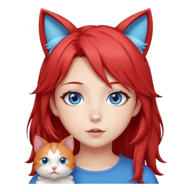cute anime girl with cat ears, red blowing hair sticker