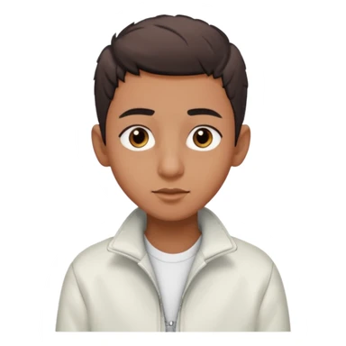 algerian teenage boy with very short gradient hair, brown eyes and long lashes, big nose and he is wear a white jacket sticker