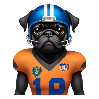 Black pug in a football uniform sticker