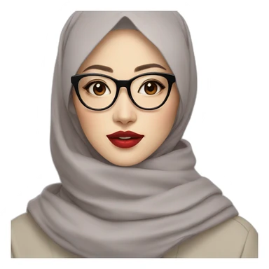Beauty asian woman wear hijab and glasses pale skin red lips sticker