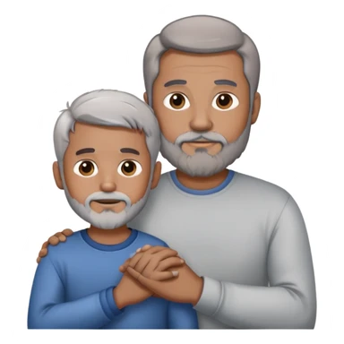 +1 adult daddy with brown hair, 1 adult daddy with silver hair and beard, holding the hands of a light brown skinned young boy with dark hair sticker