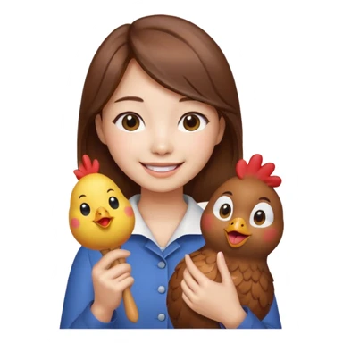 korean girl with brown hair holding a chicken drum, emoji style sticker