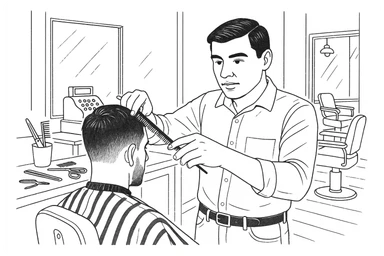 Draw me a sketch of the barbershop, but make sure there's a cash register there. sticker