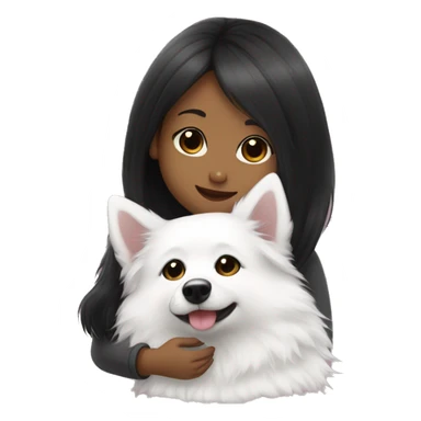 Japanese spitz dog hug black haire girl sticker