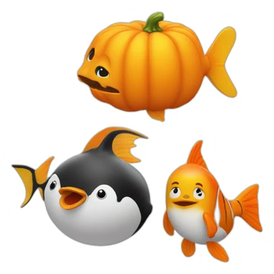 Œuf avec une citrouille avec un pingouin et avec un poisson sticker