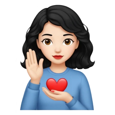 chica de cabello negro, corto y ondulado, haciendo un corazón con la mano, estilo emoji de iPhone sticker