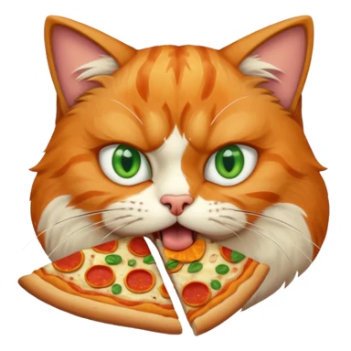 angry cat eating pizza, portrait, bust up sticker