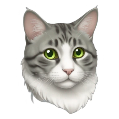 Fat Green eyed American bobtail cat grey and White fur sticker