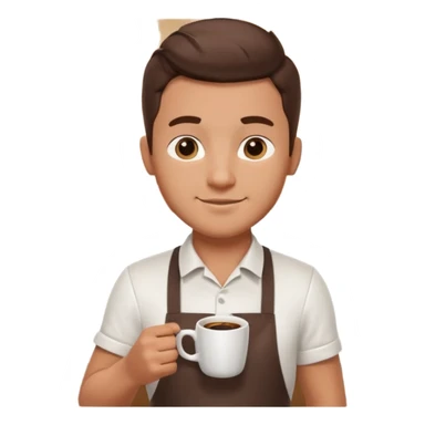 male barista portrait, head and shoulders only, wearing apron collar, holding a coffee cup, confident friendly expression, cafe worker vibe, 3D cartoon, mobile game icon style, clean background, no text, no watermark
 sticker