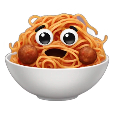 Spaghetti and meatballs with a face, arms and legs, doing something random sticker