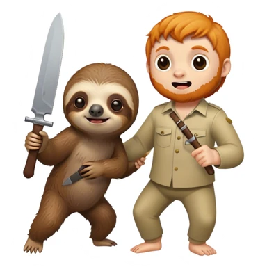 A sloth holding a knife chasing after a ginger boy sticker