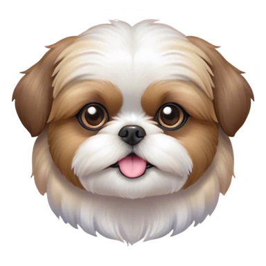 Cinematic Cute Shih Tzu Portrait Emoji, Head playfully tilted with large, sparkling eyes and a fluffy, endearing fur in gentle, pastel tones, simplified yet irresistibly charming, highly detailed, glowing with a warm, cuddly radiance, high shine, radiating affectionate and joyful energy, styled with a soft, playful outline, capturing the essence of a cute Shih Tzu that seems destined to charm everyone in its path! sticker