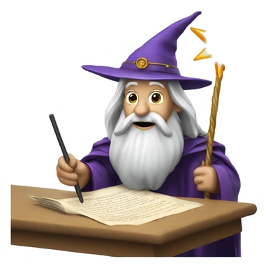 Wizard with a magic wand editing a document  sticker