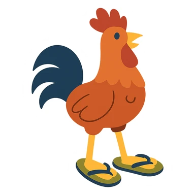 flat-toon style a rooster wearing flip-flops sticker