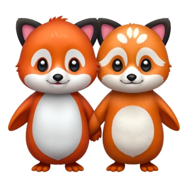 A cartoon  cute one penguin and one red panda holding "hands" sticker