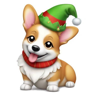 Adorable Welsh corgi dressed as a Christmas elf, holding a candy cane and winking playfully sticker