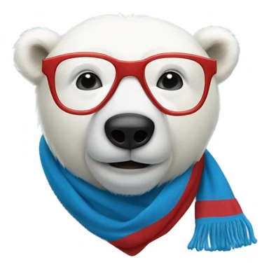 Polar bear wearing glasses and a blue and red scarf and looks like a teddy sticker