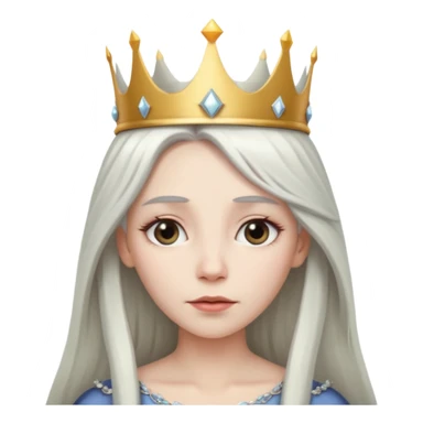White silver Long Haired Women, Queen with crown — soft expression, moonlight tone sticker