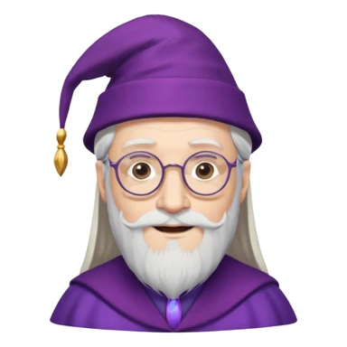 dumbledore white hair, wear glasses, purple magic hat sticker