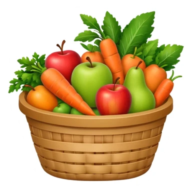 basket with assorted produce, colorful and inviting, apple style emoji sticker