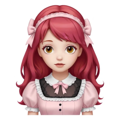 sweet lolita with red hair, hazel eyes, white skin, wearing a light pink dress sticker