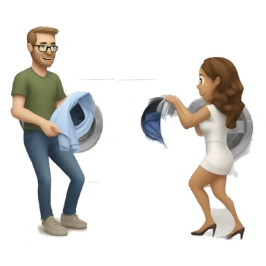 a white man in his 30s doing laundry in front of a washing machine
a woman sticker