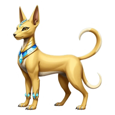 Modern futuristic shiny diamond colorful Anubis-Sphynx-Lombax-Zeraora-Renamon-fusion (full body) sticker
