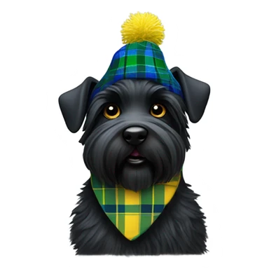 Black Scottie dog wearing a blue and green tartan tam hat with a yellow Pom-pom on top  sticker