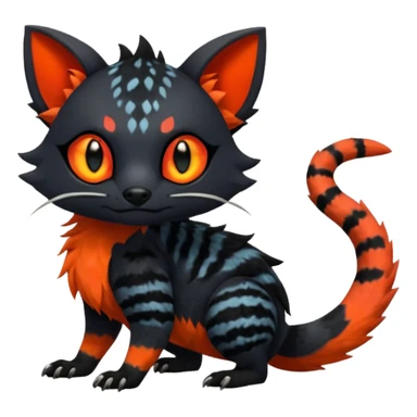 Rare exotic realistic cute epic aesthetic gothic colorful Salandit-Litten-Quilava-Civet-species-Fakemon-hybrid-creature, with markings, full body sticker