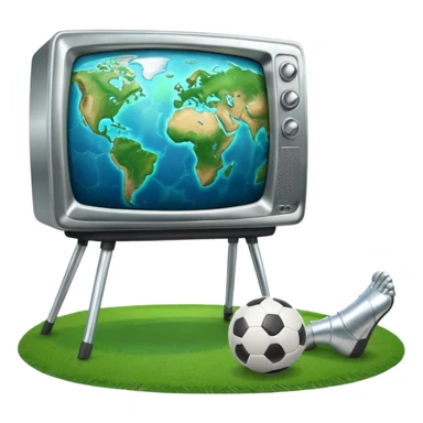 TV with human feet, playing football with the Earth sticker