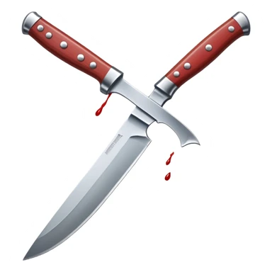 The knife in the image has a sharp, slightly curved blade with a fuller running along its length. The handle is rectangular with a rounded end, featuring a guard for hand protection.
Adding small drops of blood dripping from the tip would enhance the sense of danger and intensity.  sticker