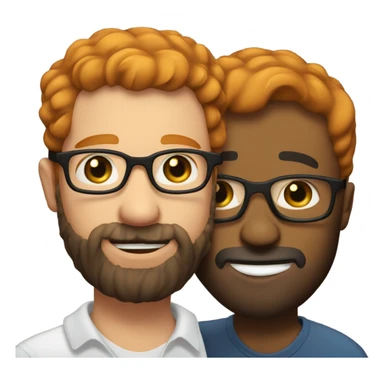 A bearded short hair ginger man with glasses giving a kiss to a taller black man with short Beard sticker